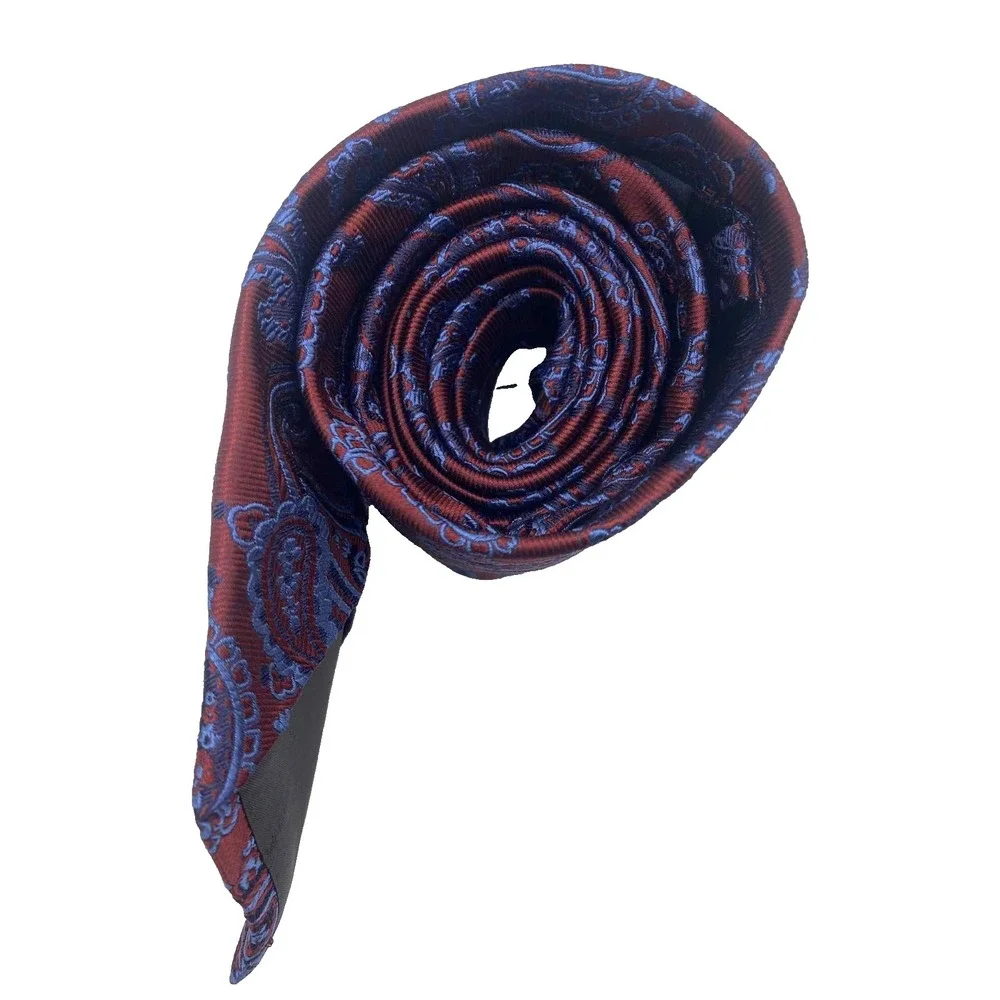 Faconnable Men's‎ Silk Necktie Made In France Handmade Red Paisley Print luxury